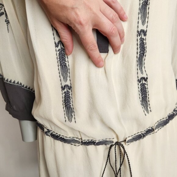 Club Monaco Silk Embroidered 3/4 Sleeve Boho Mini Dress Size 6 - Picture 6 of 15